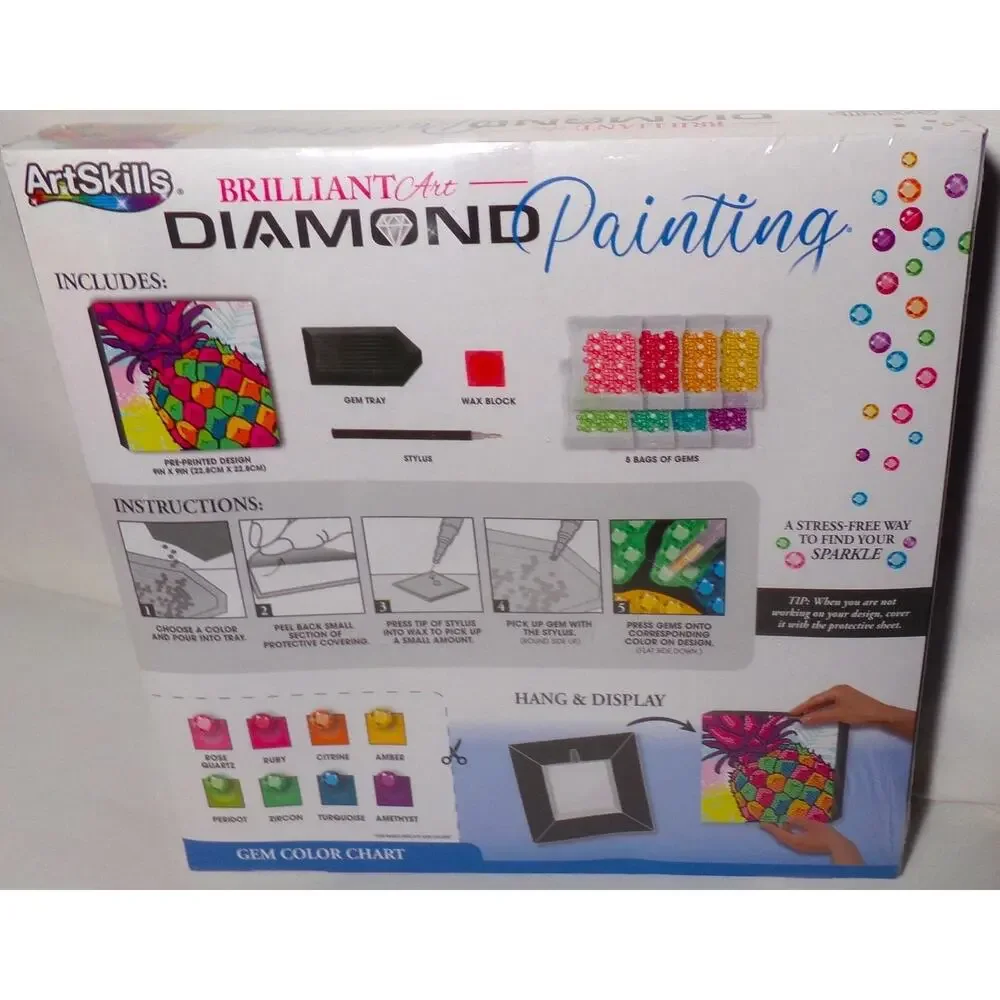 ArtSkills Diamond Painting Kit Pineapple 9x9 inches Level 1 Easy 8 Gem Colors